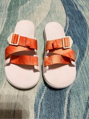 Chaco Orange Strappy Slide Sandals with White Footbed